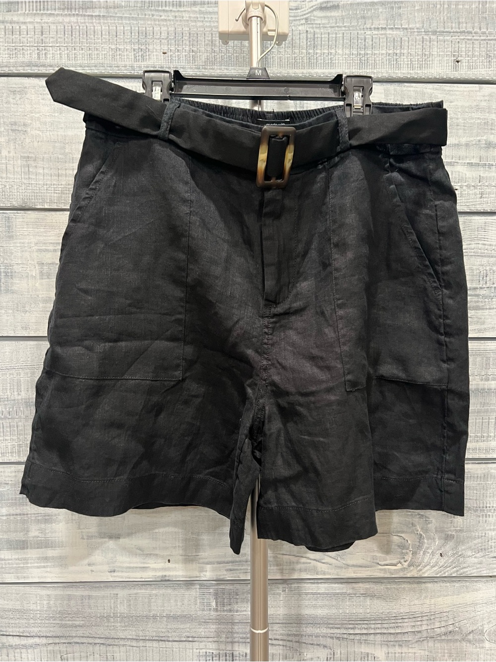 Jones New York Black Linen-Blend Women's Flat-Front Shorts with Belt